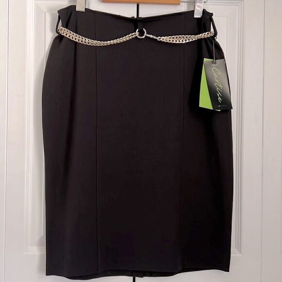 Cartise Black‎ Skirt With Decorative Adjustable Chain Belt Size 8 NWT - Picture 1 of 12